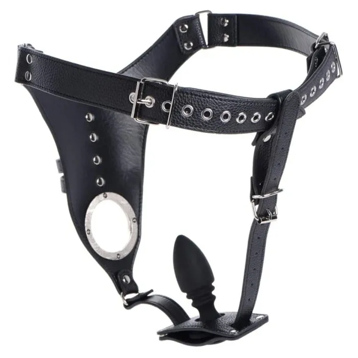 Male Sex Toys XR Brands Strict Male Chastity Harness With Silicone Anal Plug