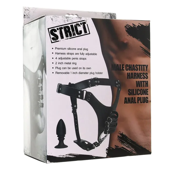 Male Sex Toys XR Brands Strict Male Chastity Harness With Silicone Anal Plug